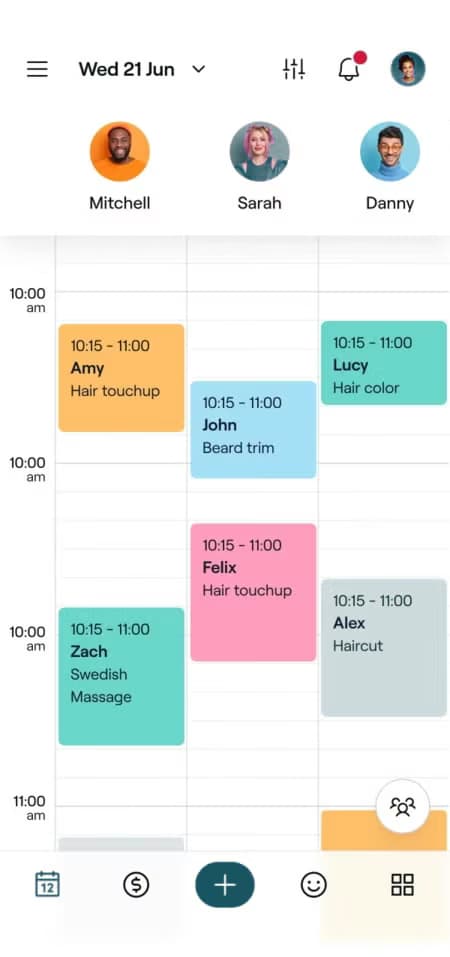 De agenda met boekingen in de Salony app voor bedrijven