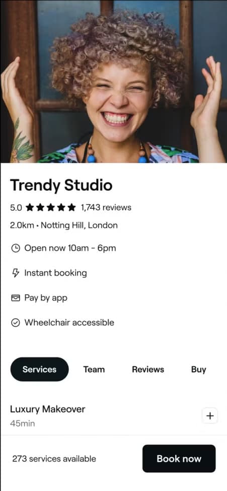 Een portfolio van een stylist op de Salony app voor bedrijven